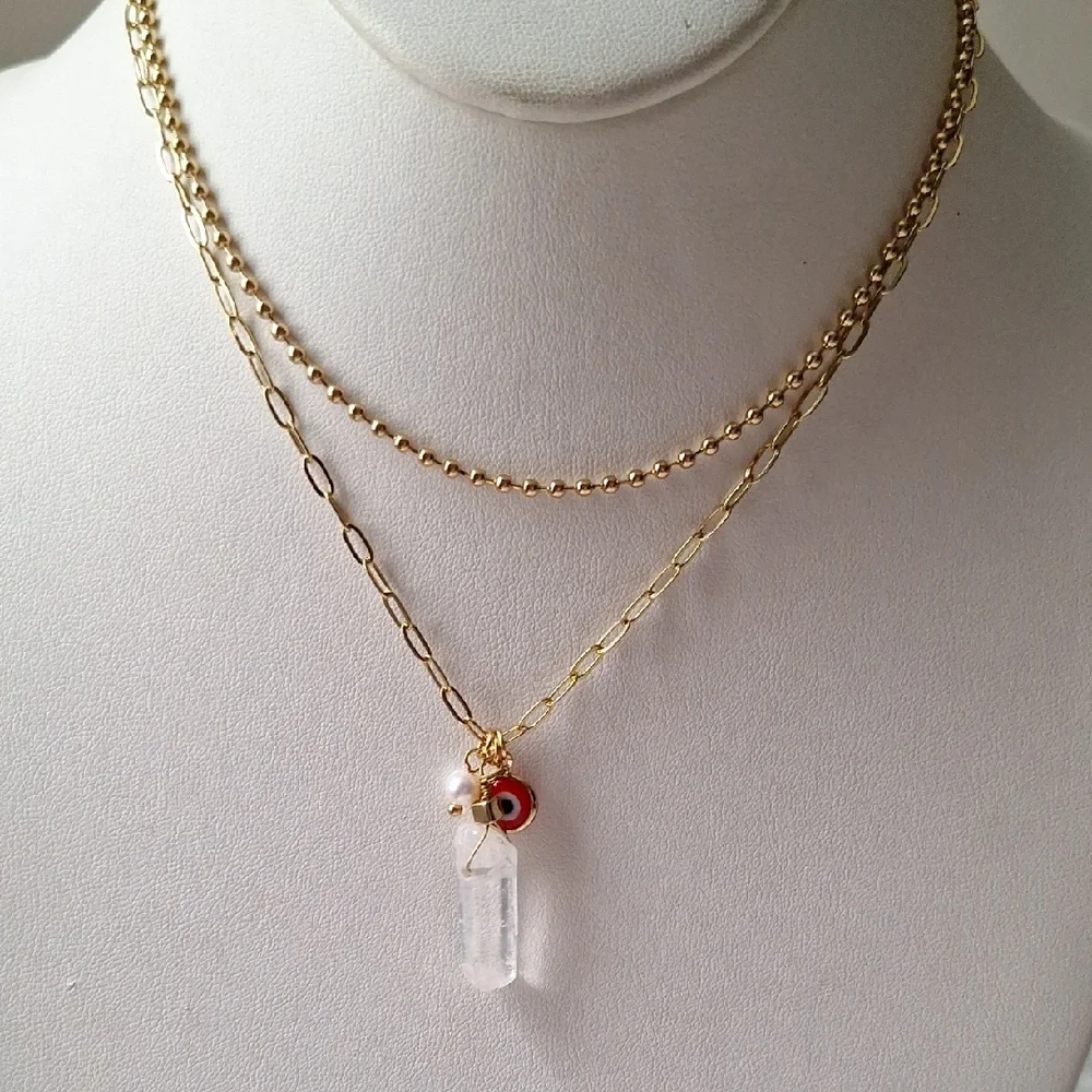 SET of 2 necklaces, Gold and Multicolor Pearl Necklace Set - Picture 2 of 8